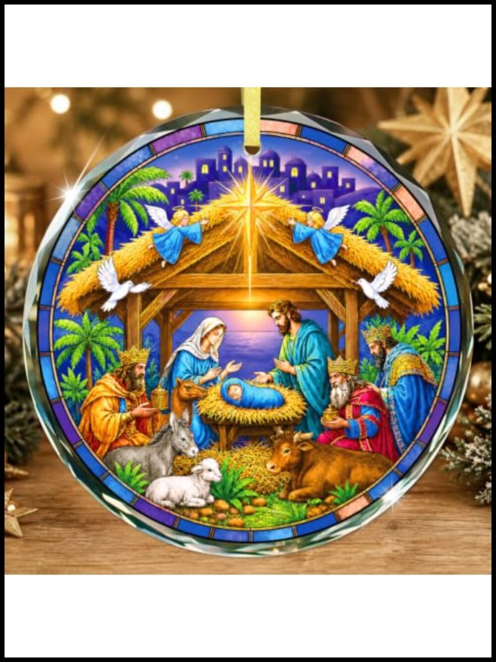 Nativity Scene Glass Christmas Ornament Religious Christian